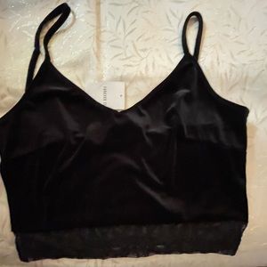 Forever 21+ Black Velour Bralette with Lace Size: 1X